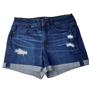 NWOT UNIVERSAL THREAD High Rise Midi Distressed Dark Denim Shorts Women's 4/27